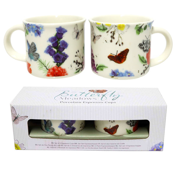 Set of 2 Porcelain Espresso Cups - Butterfly Meadows ECPS09-0