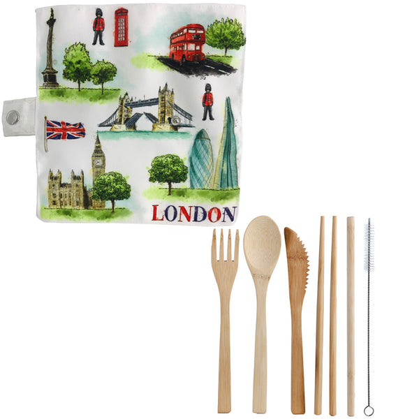 100% Natural Bamboo Cutlery 6 Piece Set - London Tour CUTL22