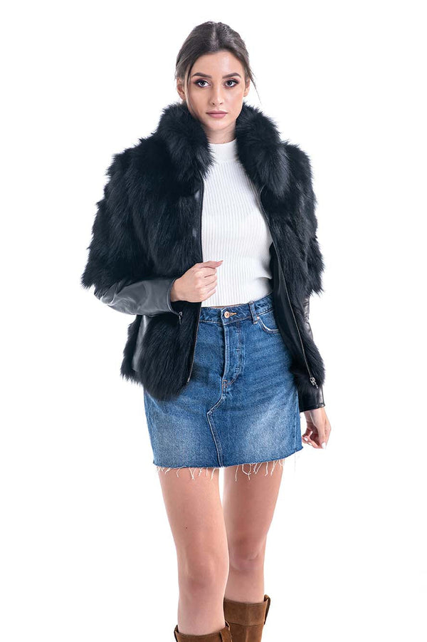 Black Genuine Fox Fur Jacket-0