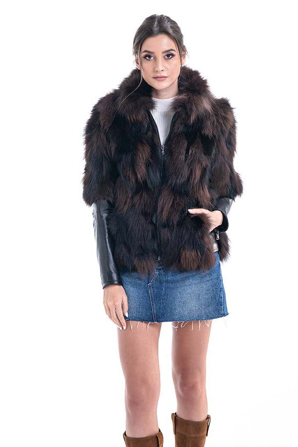 Brown Genuine Fox Fur Jacket-0