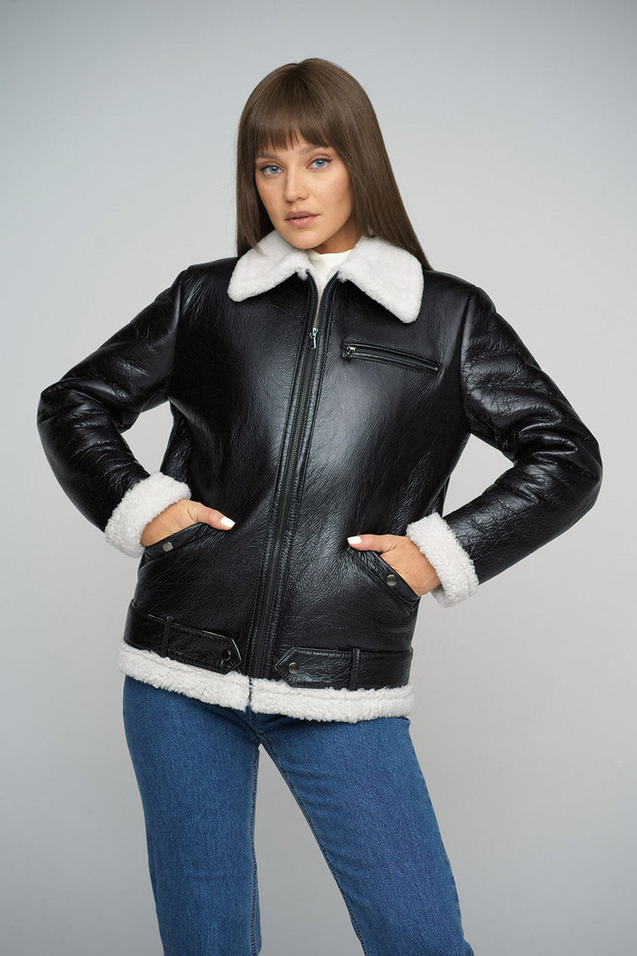 Black Merino Shearling Leather Jacket-1