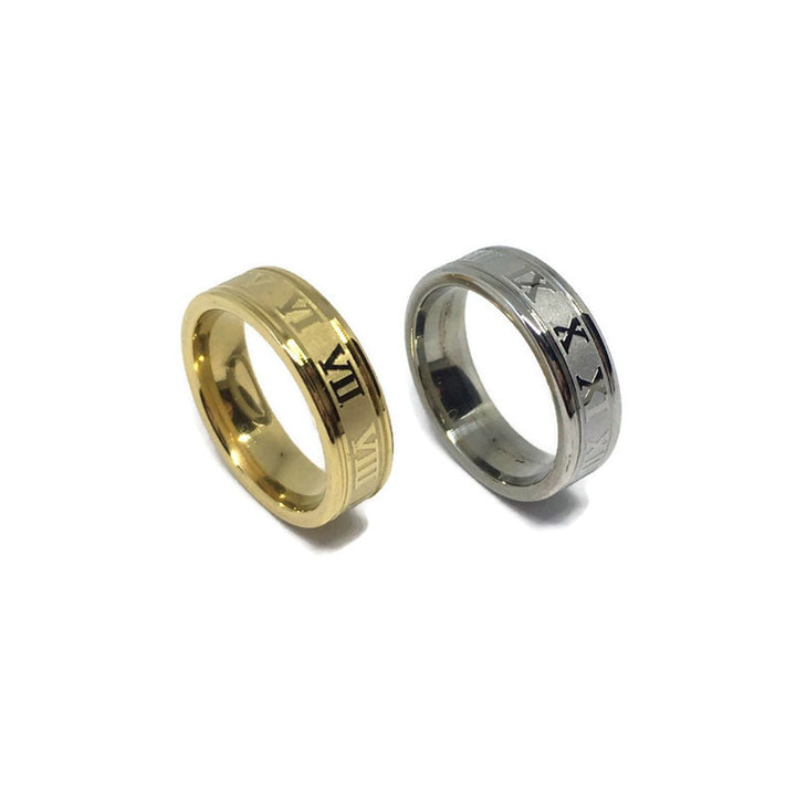 Roman Numerals Steel Band Ring-2