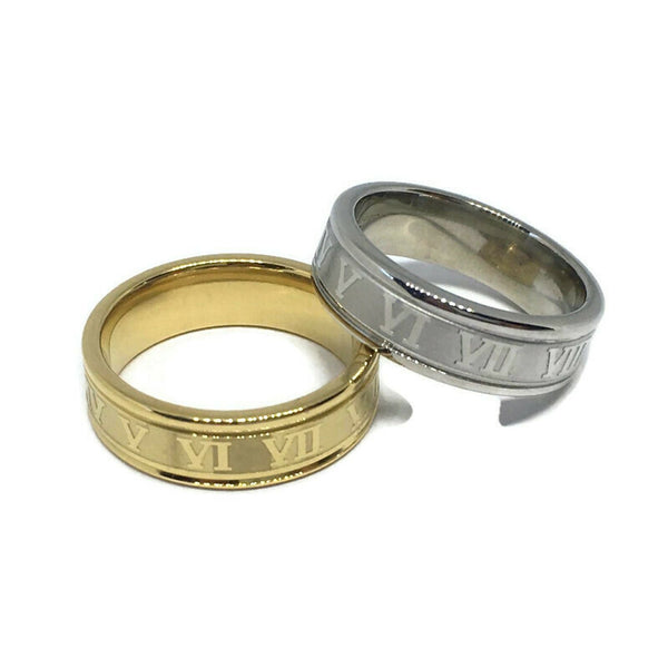 Roman Numerals Steel Band Ring-0
