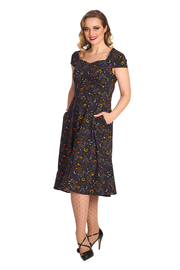 ALL HALLOWS CAT FIT & FLARE DRESS