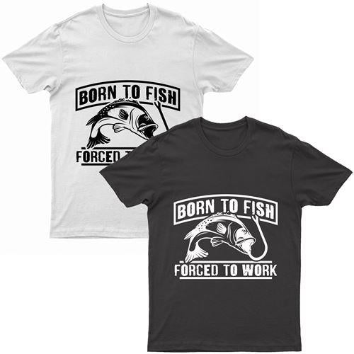 Adults "Born To Fish - Forced To Work" Printed T-Shirt-0