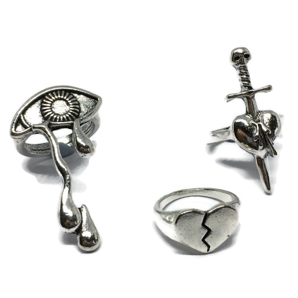Gifts From The Crypt - Broken Heart Steel Ring Set-0