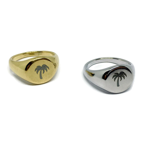 Palm Tree Steel Signet Ring-0