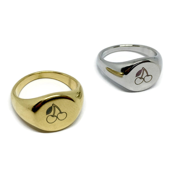 Gifts From The Crypt - Cherries Steel Signet Ring-0