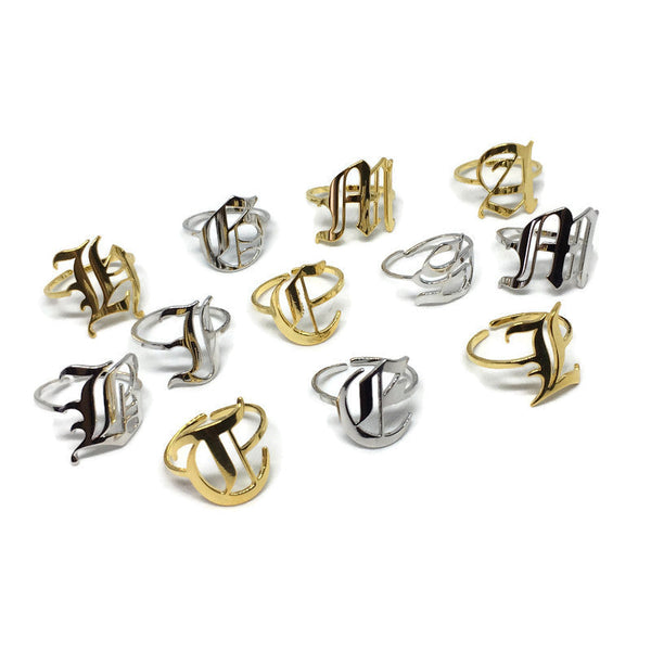 Gifts From The Crypt - Old English Adjustable Initial Ring-0