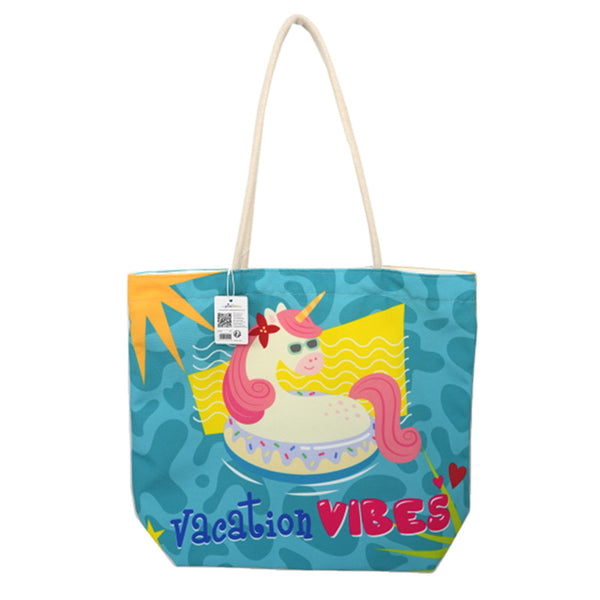Canvas Beach Bag - Vacation Vibes Unicorn BBAG04-0