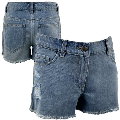 Girls Distressed Ripped Denim Shorts-0