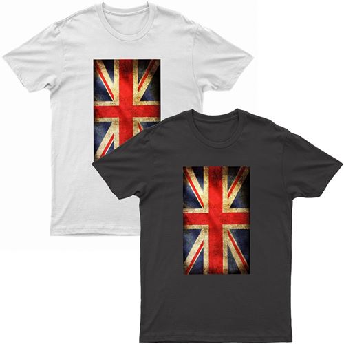 Adults Printed British Flag Union Jack Grunge T-Shirt-0