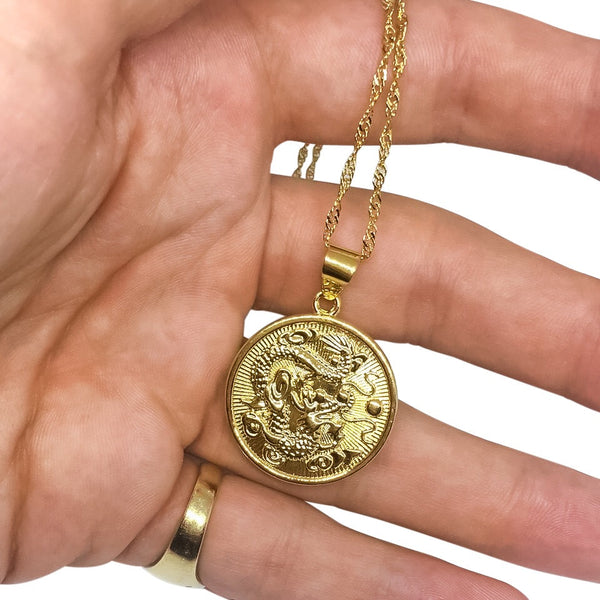 Asian Dragon Coin Necklace-0