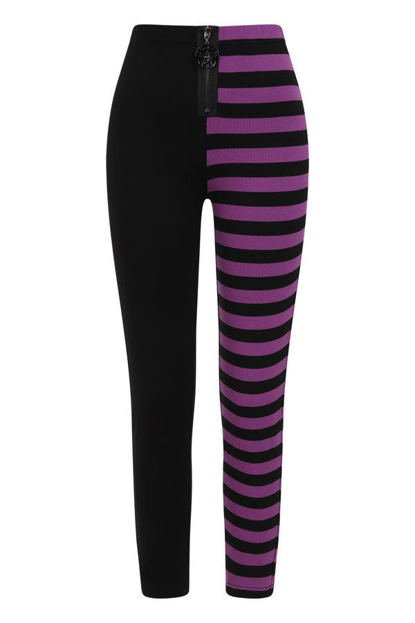 Banned Apparel - Half Black Half Stripes Purple Leggings