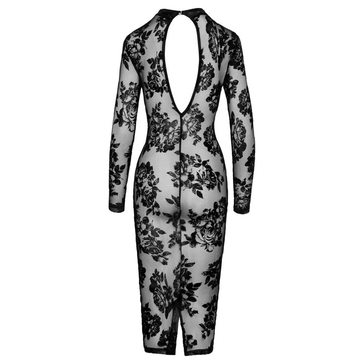 Noir Tight Fitting Floral Transparent Dress-2