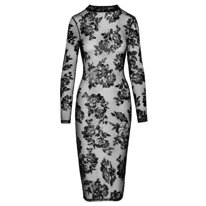 Noir Tight Fitting Floral Transparent Dress-3