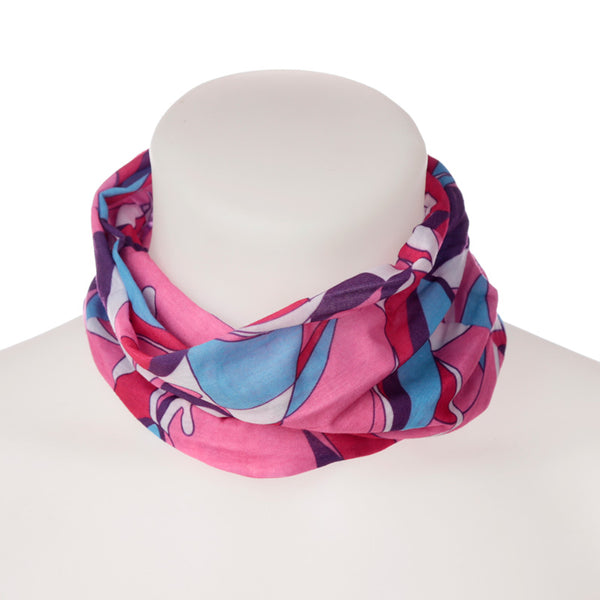 Neck Warmer Tube Scarf - Pink Patterned   BAND07-0