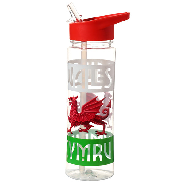 Reusable Welsh Dragon Wales Cymru 550ml Water Bottle with Flip Straw BOT105-0