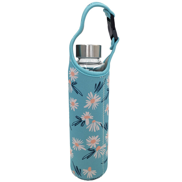 Reusable 500ml Glass Water Bottle with Protective Neoprene Sleeve - Daisy Lane Pick of the Bunch BOT157