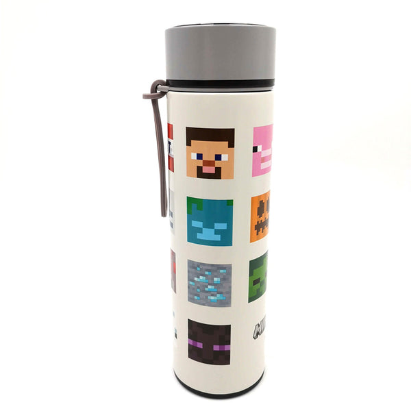 Reusable Stainless Steel Hot & Cold Insulated Drinks Bottle Digital Thermometer - Minecraft Faces BOT184