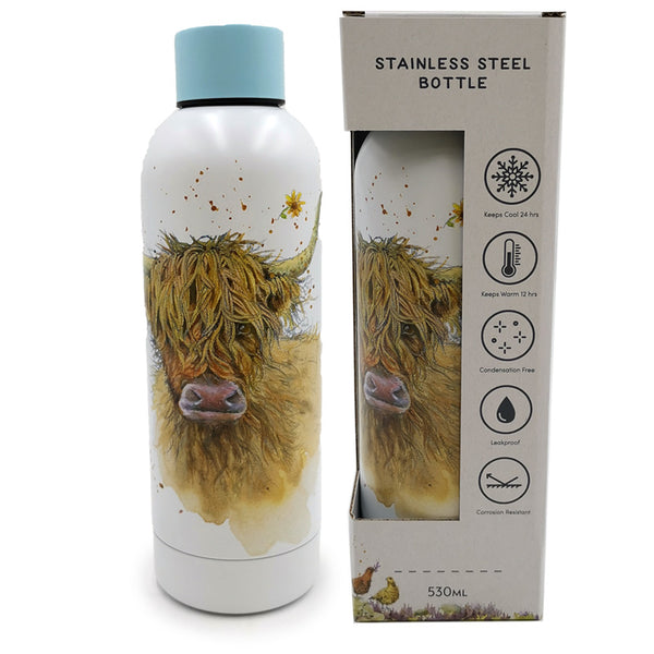 Reusable Stainless Steel Insulated Drinks Bottle 530ml - Jan Pashley Highland Coo Cow BOT205-0