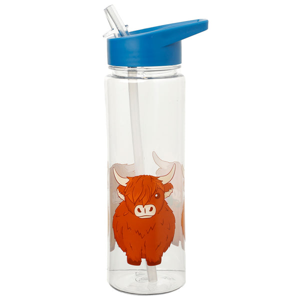 Reusable Highland Coo Cow 550ml Water Bottle with Flip Straw BOT95-0