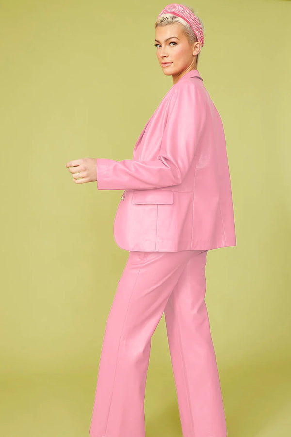 Baby Pink Vegan Leather Blazer-0