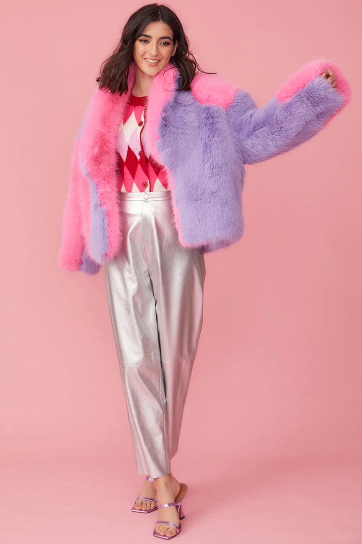 Bamboo Faux Fur Pink And Purple Coat-1