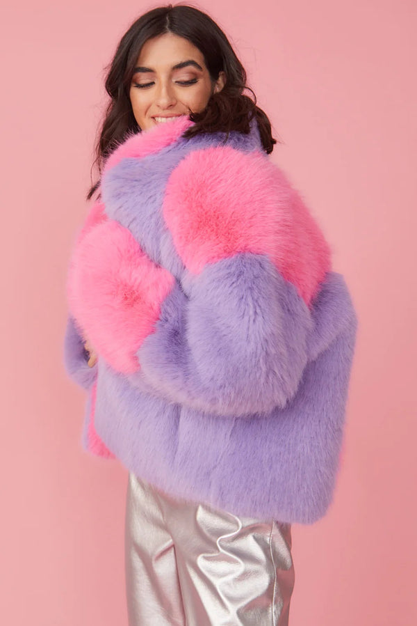 Bamboo Faux Fur Pink And Purple Coat-0