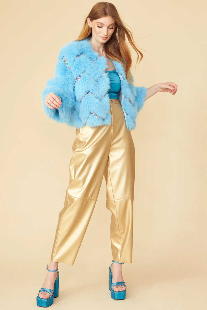 Bamboo Sequin Eco Faux Fur Coat in Blue-2