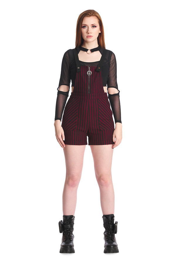 Banned Clothing - Spooky Nightwalks Burgundy Playsuit Shorts