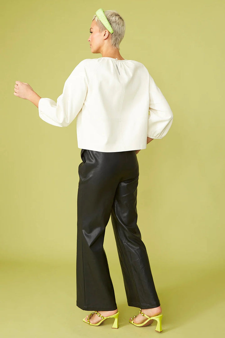 Black Tencel Blend Eco Leather Trousers-3