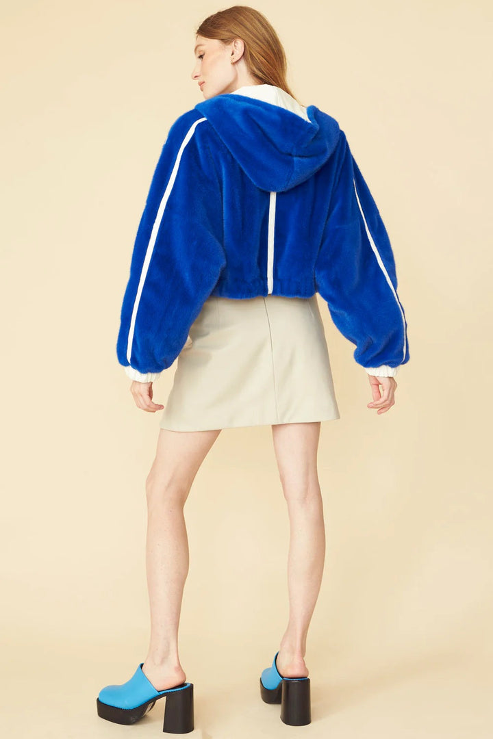 Blue - White Faux Shearling Reversible Hooded Jacket-2