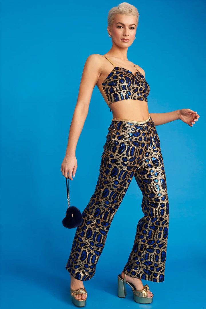 Blue Bamboo Sequin Trousers-1