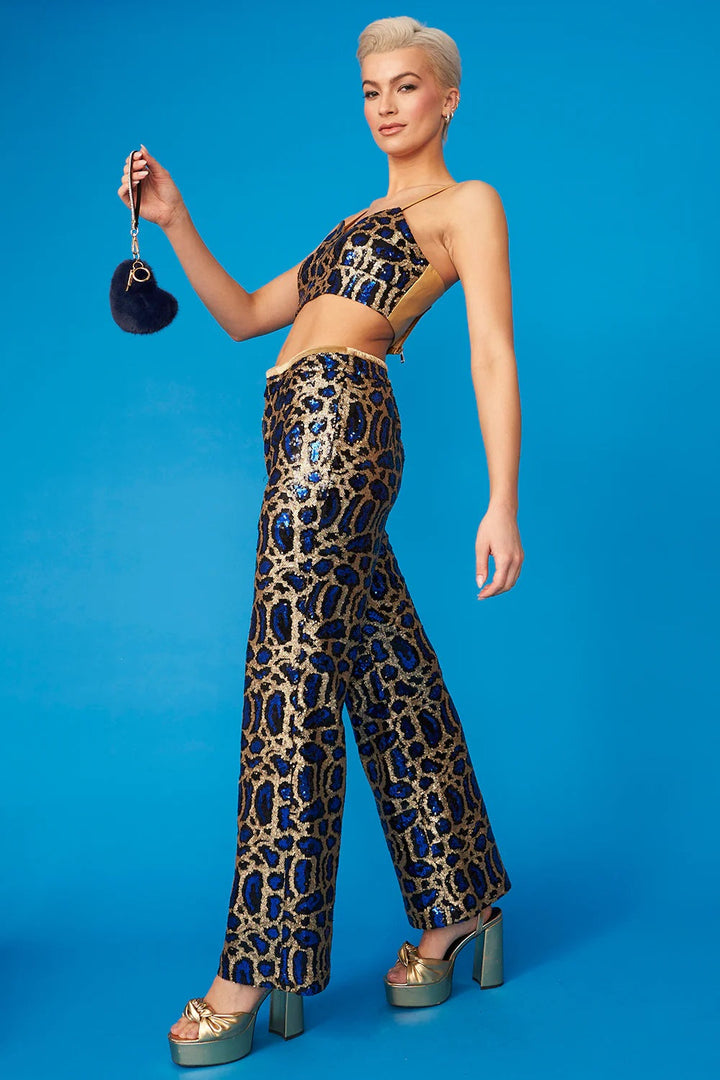 Blue Bamboo Sequin Trousers-0