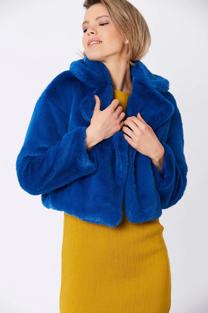 Blue Faux Fur Cropped Coat-2