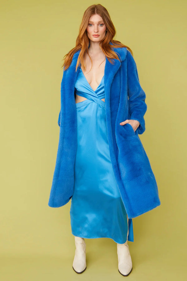 Blue Faux Fur Midi Duchess Coat-0