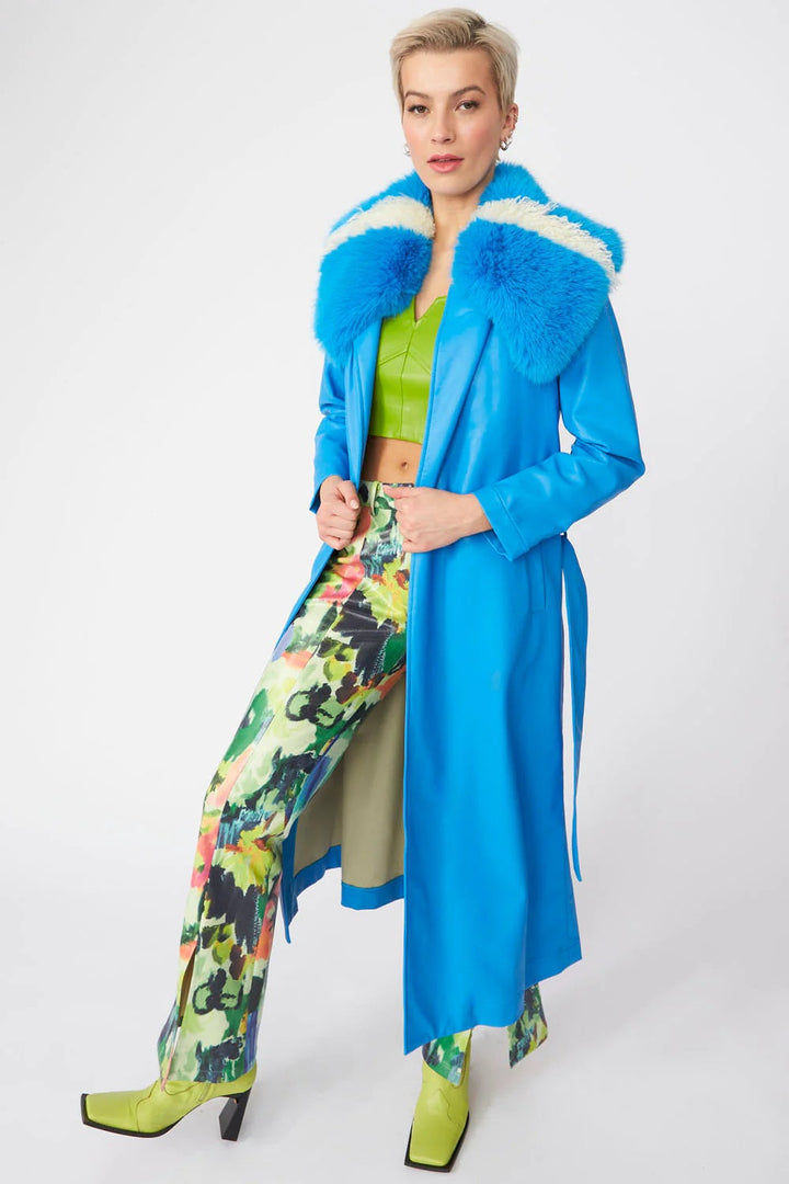 Blue Tencel Blend Eco Leather Trench Coat-2