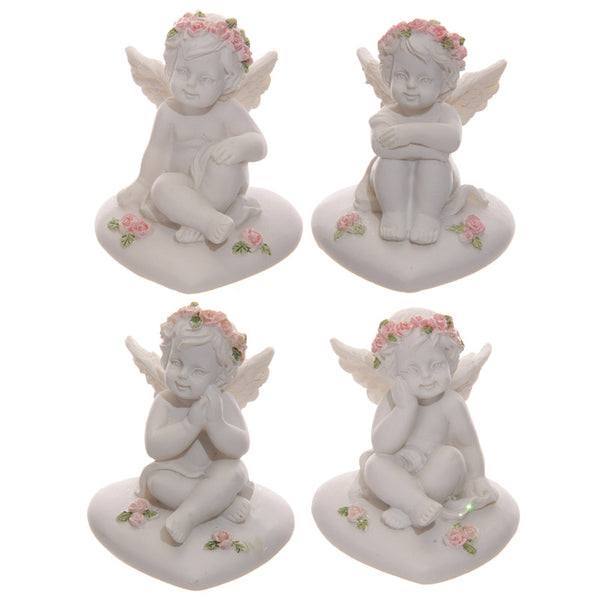 Collectable Cherub Sitting on Heart with Pink Roses CHE103