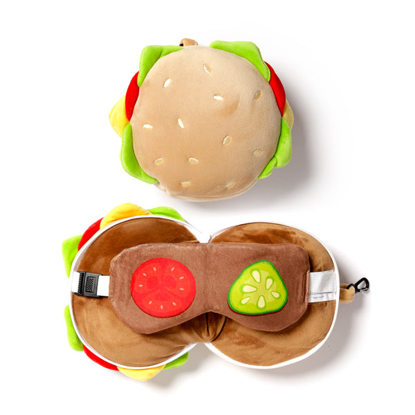 Fast Food Burger Relaxeazzz Plush Round Travel Pillow & Eye Mask Set CUSH257-0