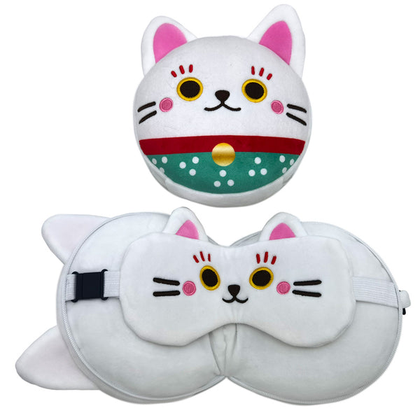 Relaxeazzz Travel Pillow & Eye Mask - Maneki Neko Lucky Cat CUSH320-0