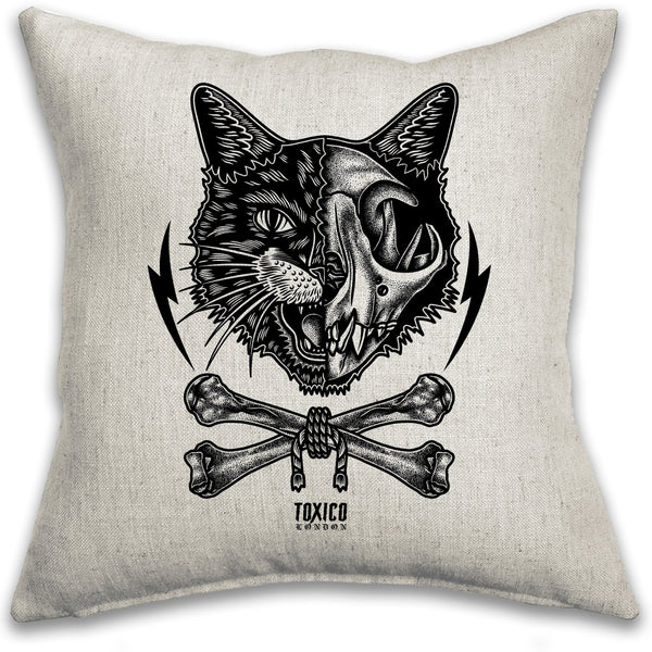 Toxico Clothing - Cat Skull Cushion Cover