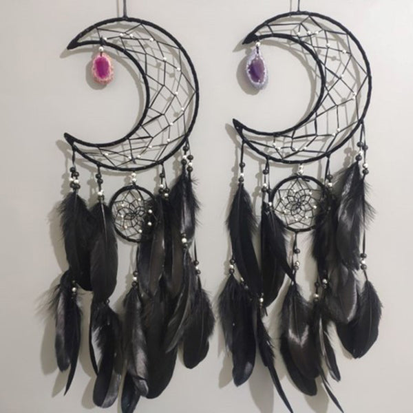 Dreamcatcher with Agate Charm - White Sickle Crescent Moon DC67-0