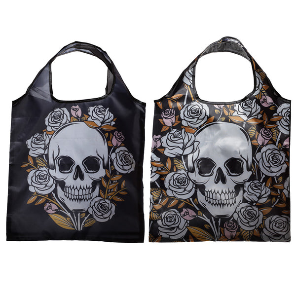 Handy Fold Up Skulls & Roses Shopping Bag with Holder FBAG24