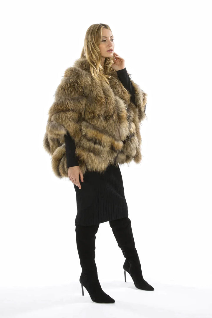 Mocha Charlotte Luxury Fox Fur Cape Coat-1
