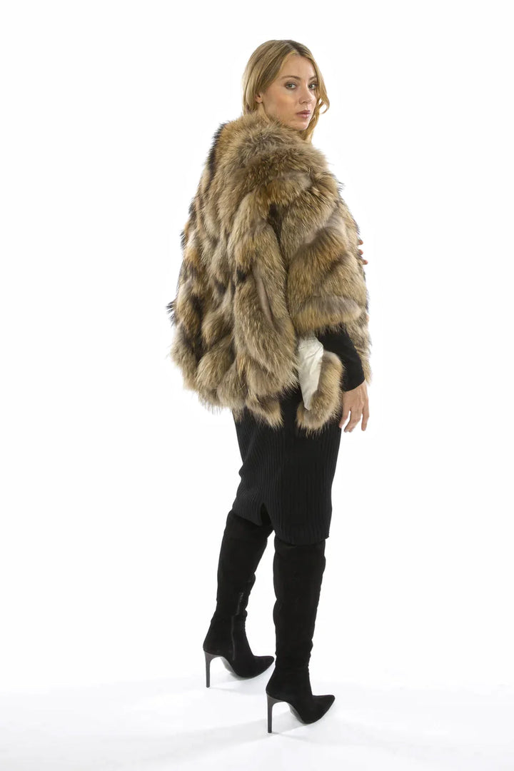 Mocha Charlotte Luxury Fox Fur Cape Coat-2