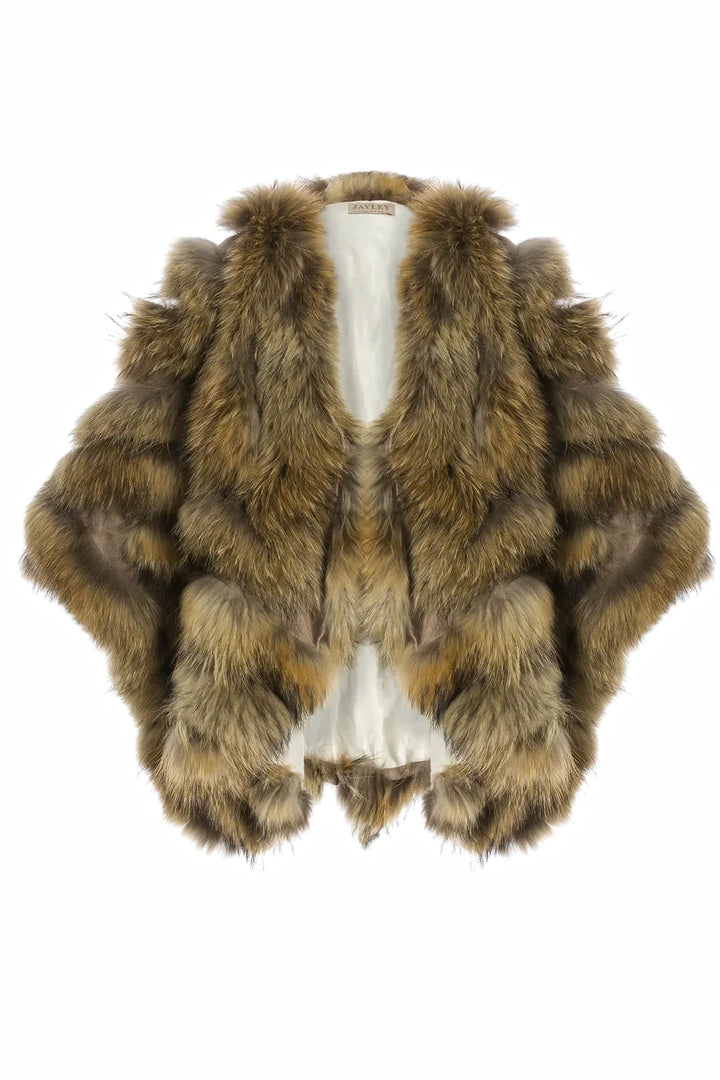 Mocha Charlotte Luxury Fox Fur Cape Coat-3