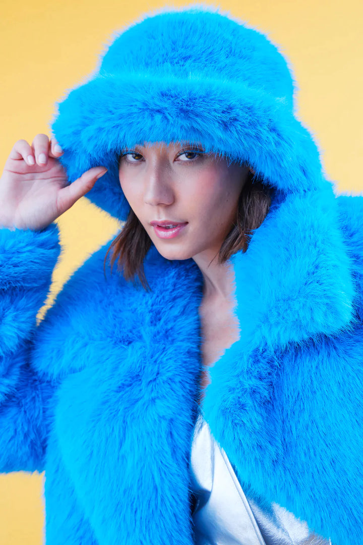 Blue Eco Bamboo Faux Fur Bucket Hat-1