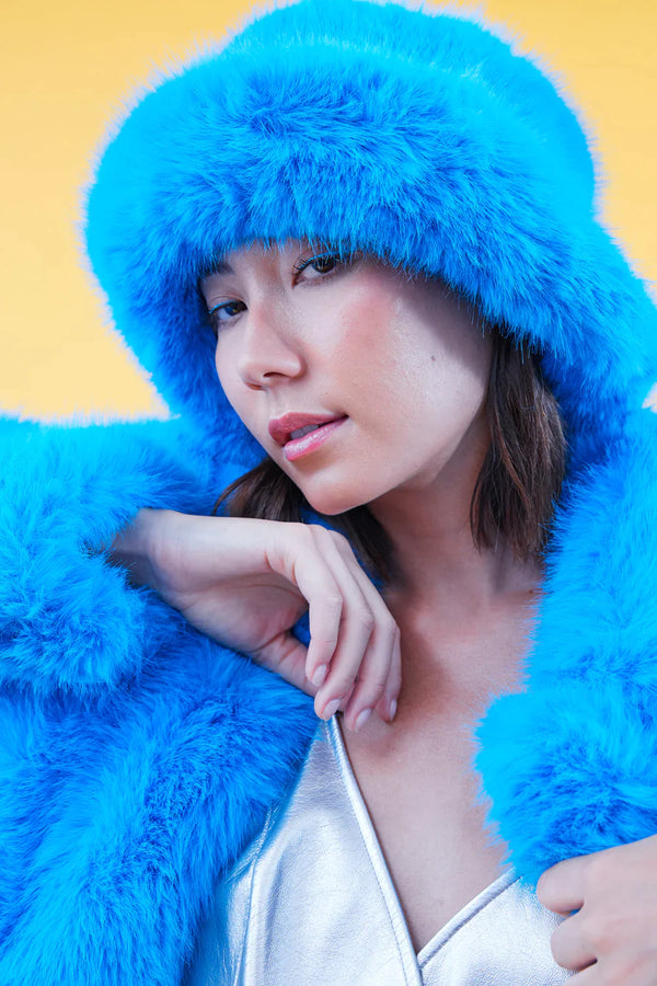 Blue Eco Bamboo Faux Fur Bucket Hat-0