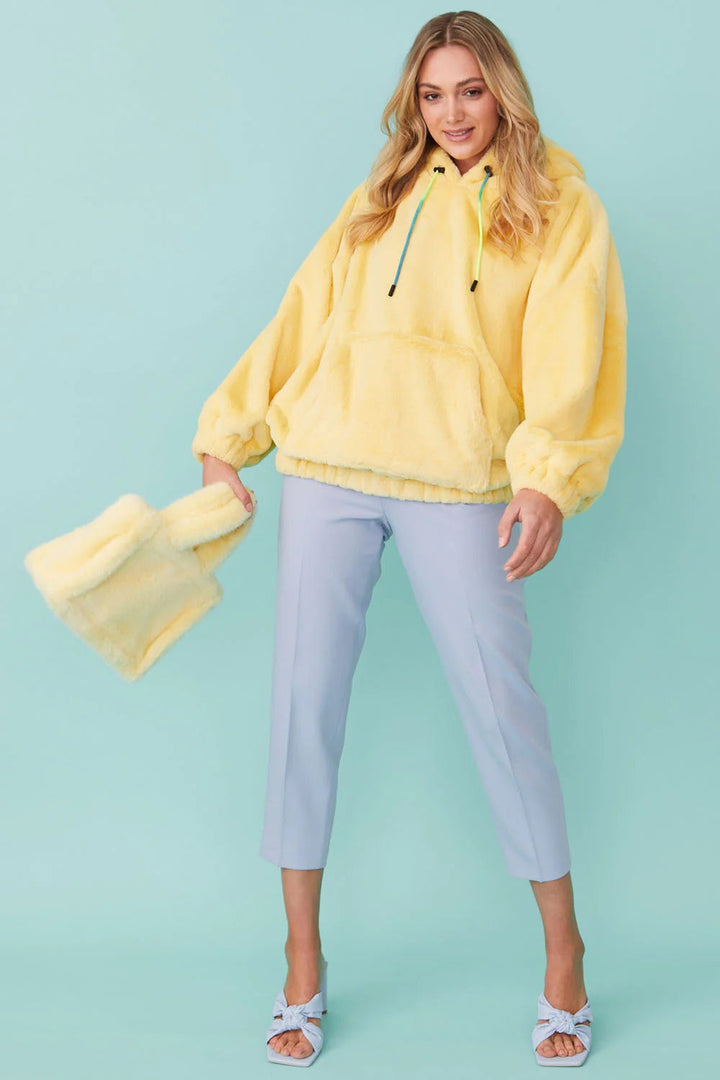 Faux Fur Oversized Yellow Hoodie-1